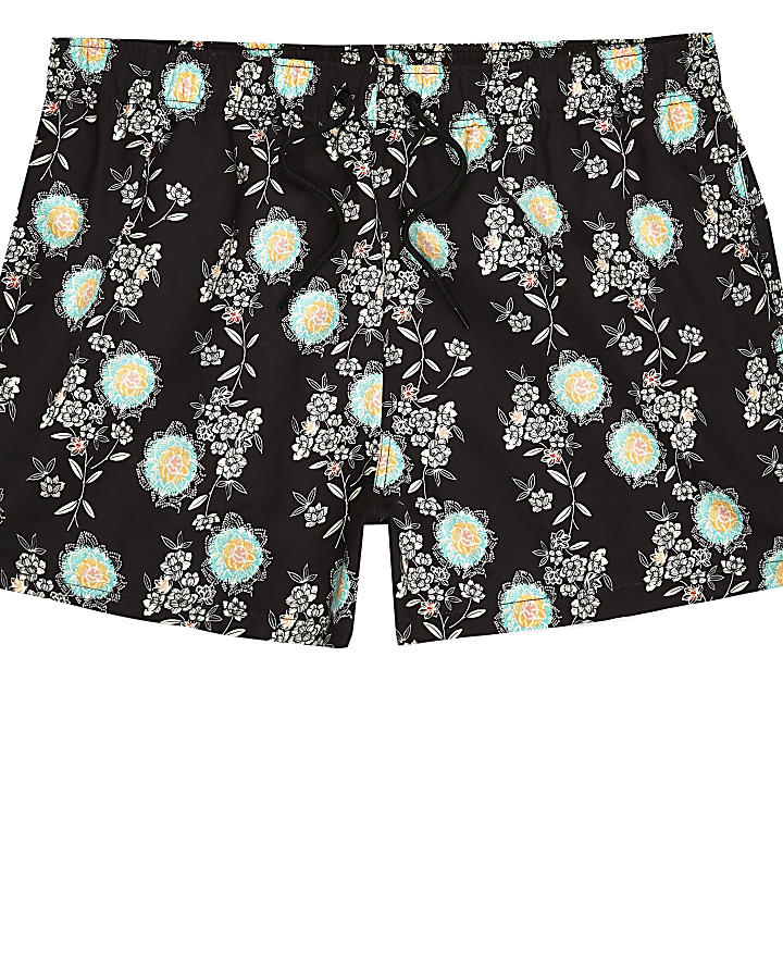 Black skinny fit floral swim shorts
