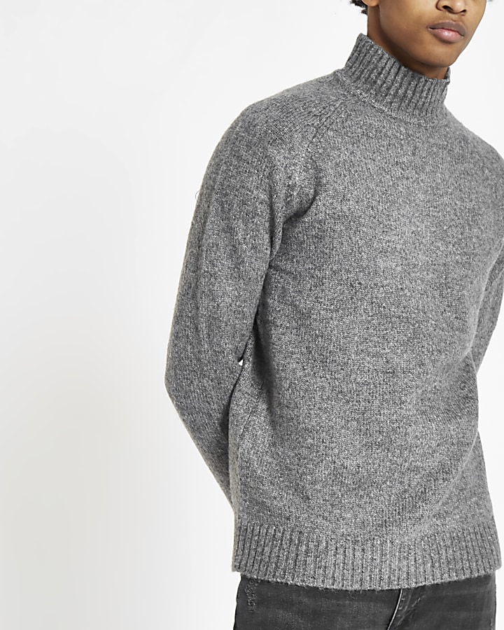 Only & Sons grey knit high neck jumper