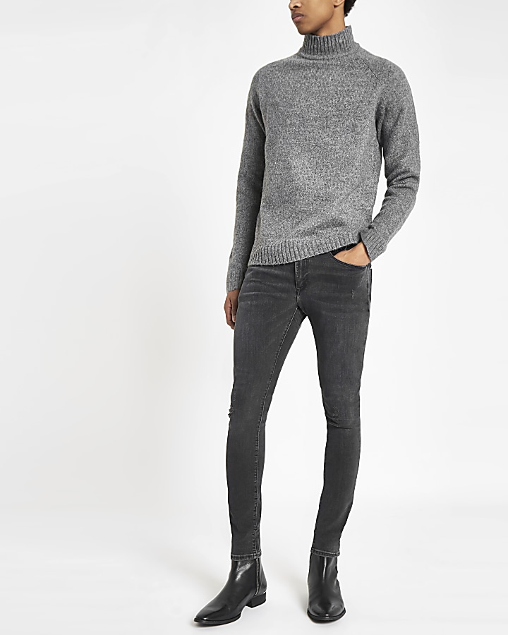 Only & Sons grey knit high neck jumper