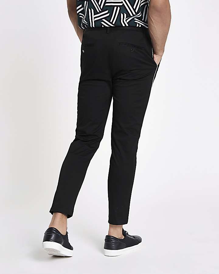 Black pipe skinny fit chino trousers
