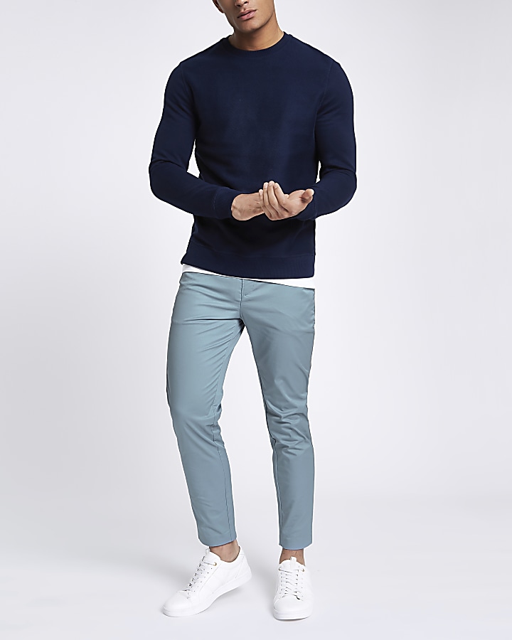 Light blue pipe skinny fit chino trousers