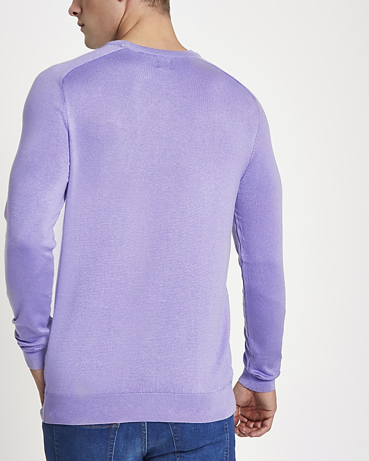 Purple slim fit crew neck jumper