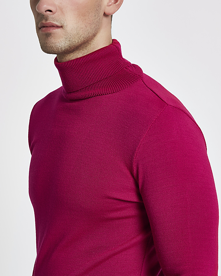 Pink slim fit roll neck jumper
