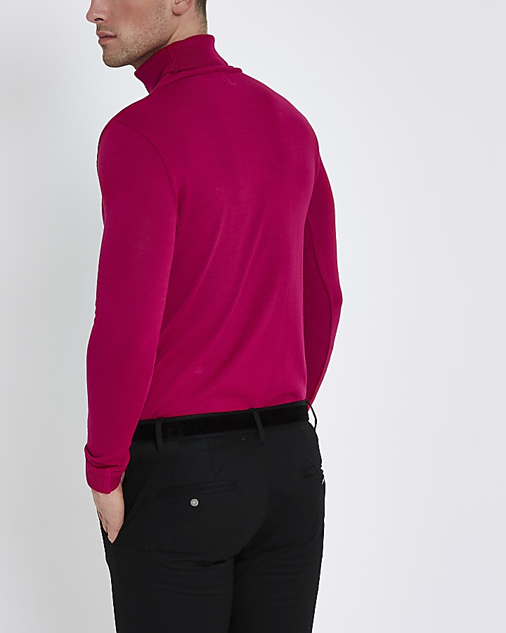 Pink slim fit roll neck jumper