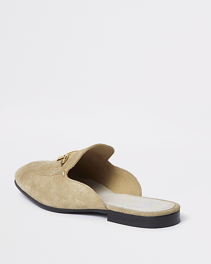 Stone suede snaffle backless loafers