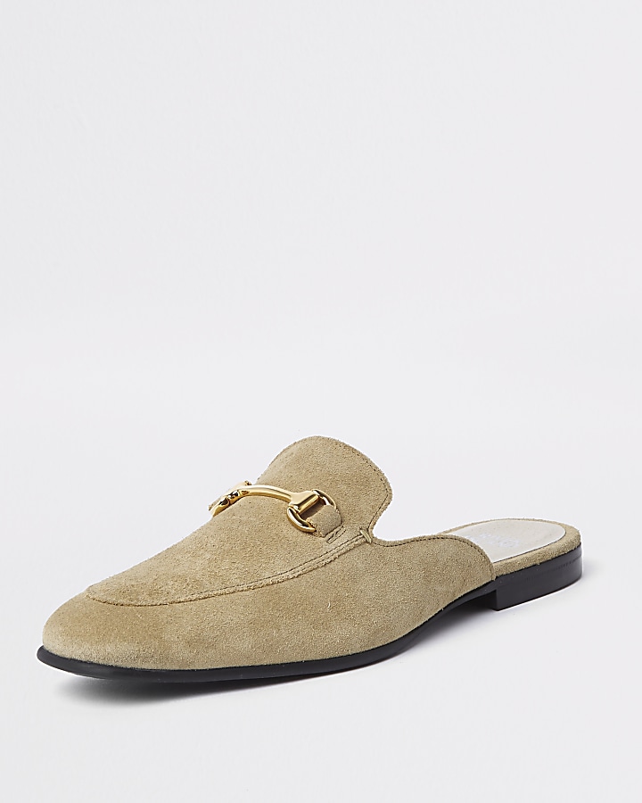 Stone suede snaffle backless loafers