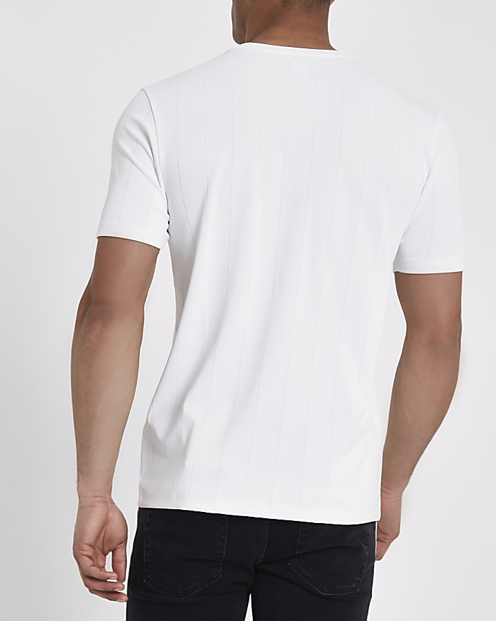 White wide ribbed muscle fit T-shirt