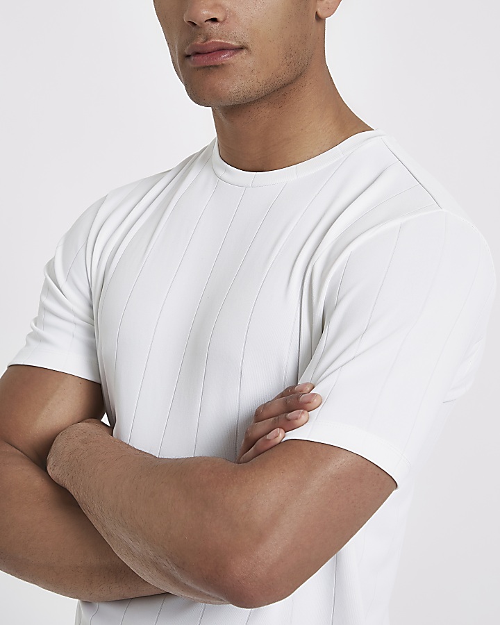 White wide ribbed muscle fit T-shirt