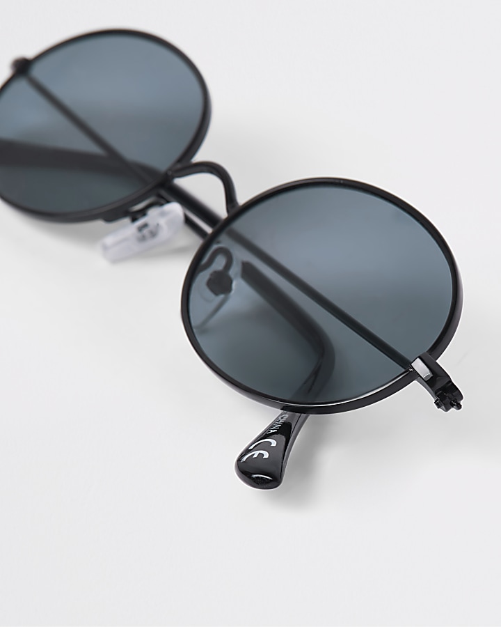 Silver tone grey lens round sunglasses