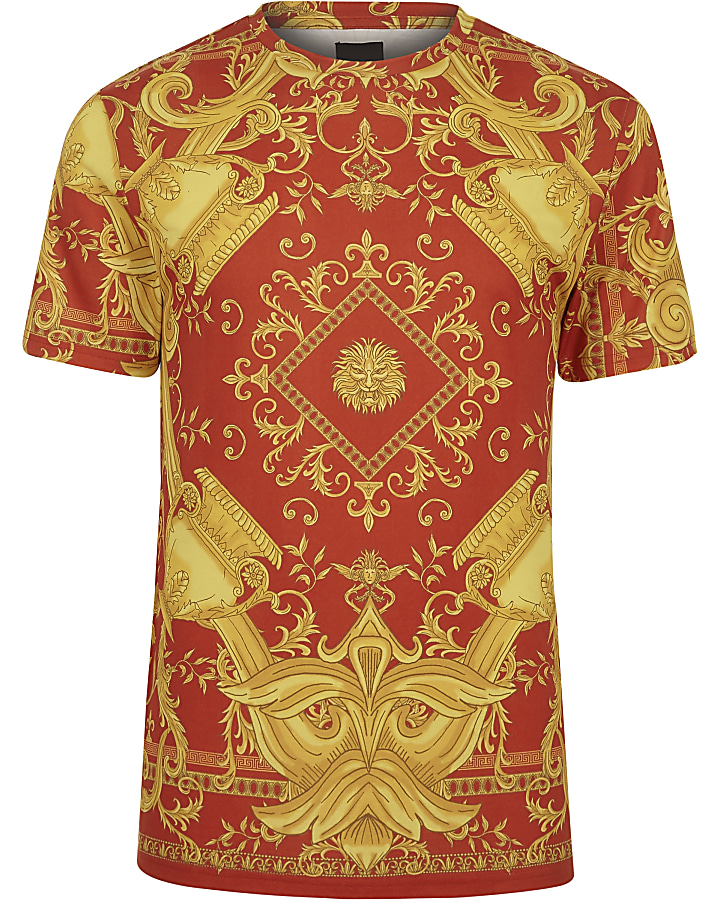 Red baroque slim fit T-shirt