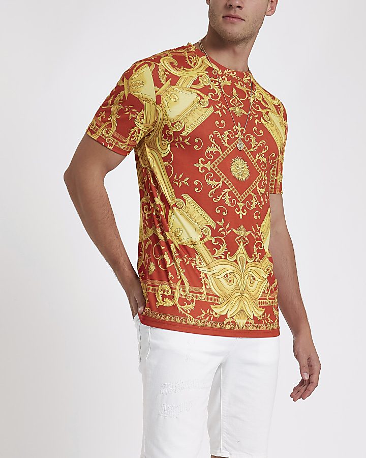 Red baroque slim fit T-shirt