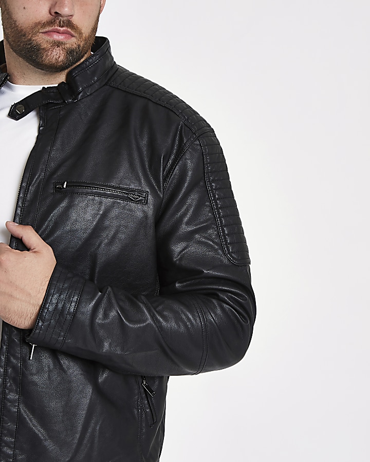 Big and Tall faux leather racer jacket
