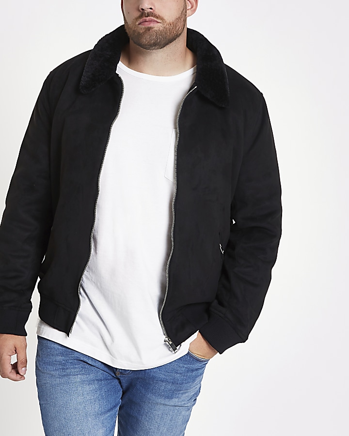 Big and Tall black faux suede borg jacket