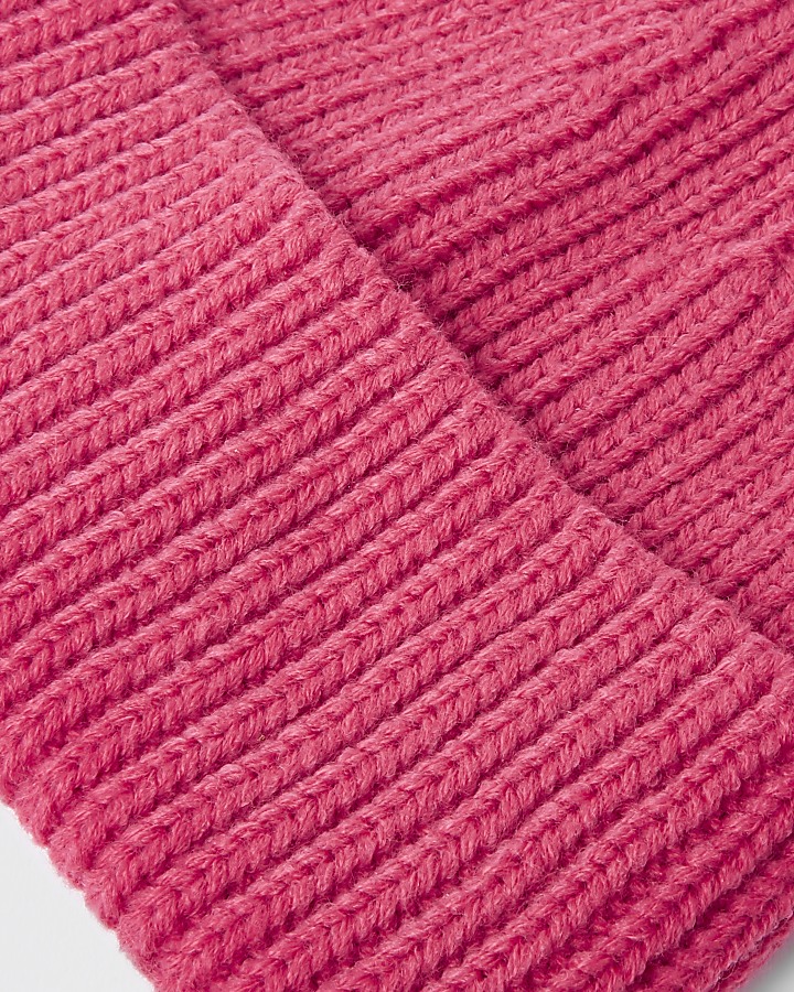 Pink fisherman knit beanie hat