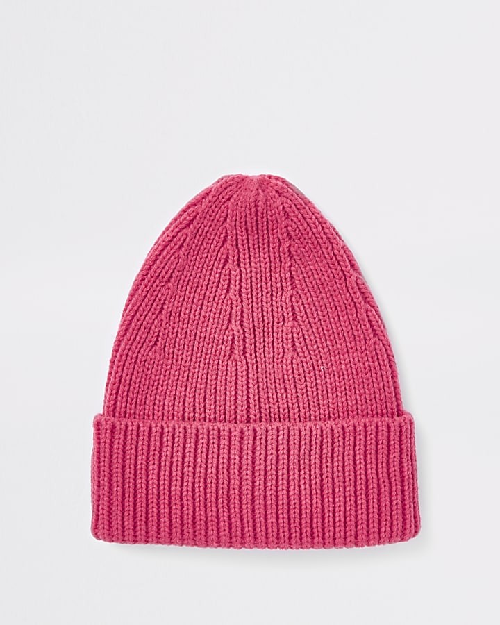 Pink fisherman knit beanie hat