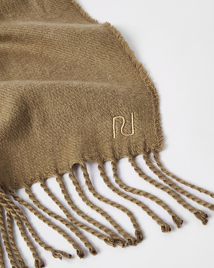 Brown woven embroidered scarf