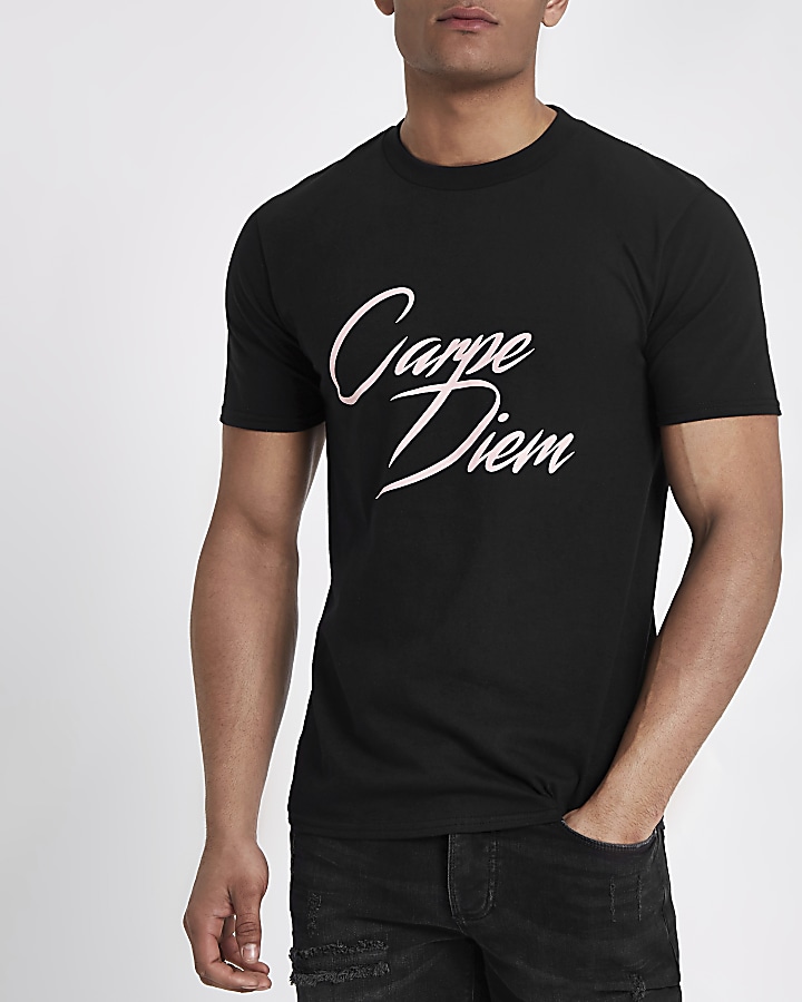 Black 'Carpe Diem' short sleeve T-shirt