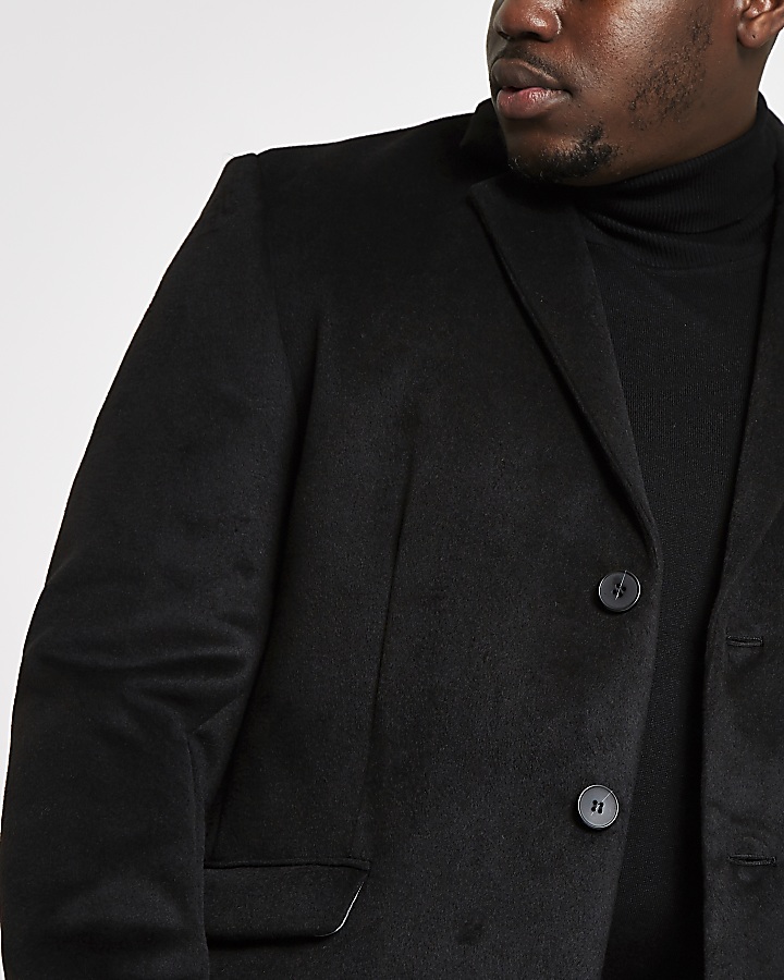 Big and Tall black button-down overcoat