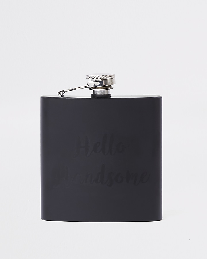 Black ‘hello handsome’ hip flask