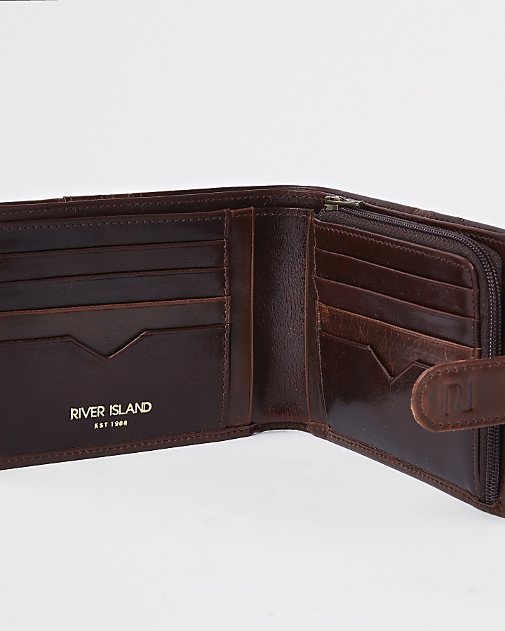 Brown leather stripe wallet
