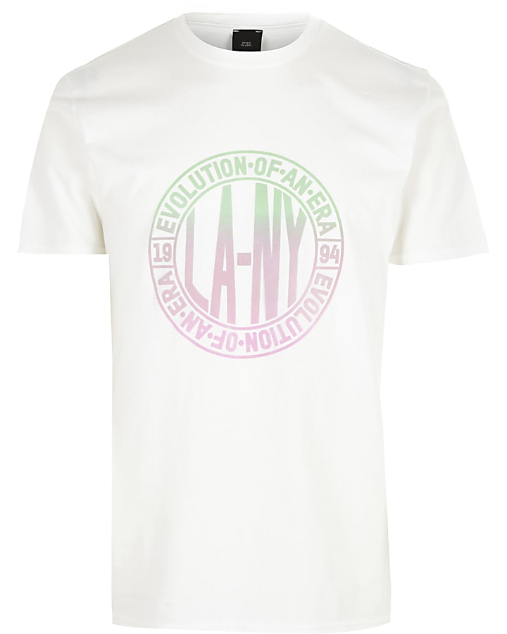 White ombre circle short sleeve T-shirt