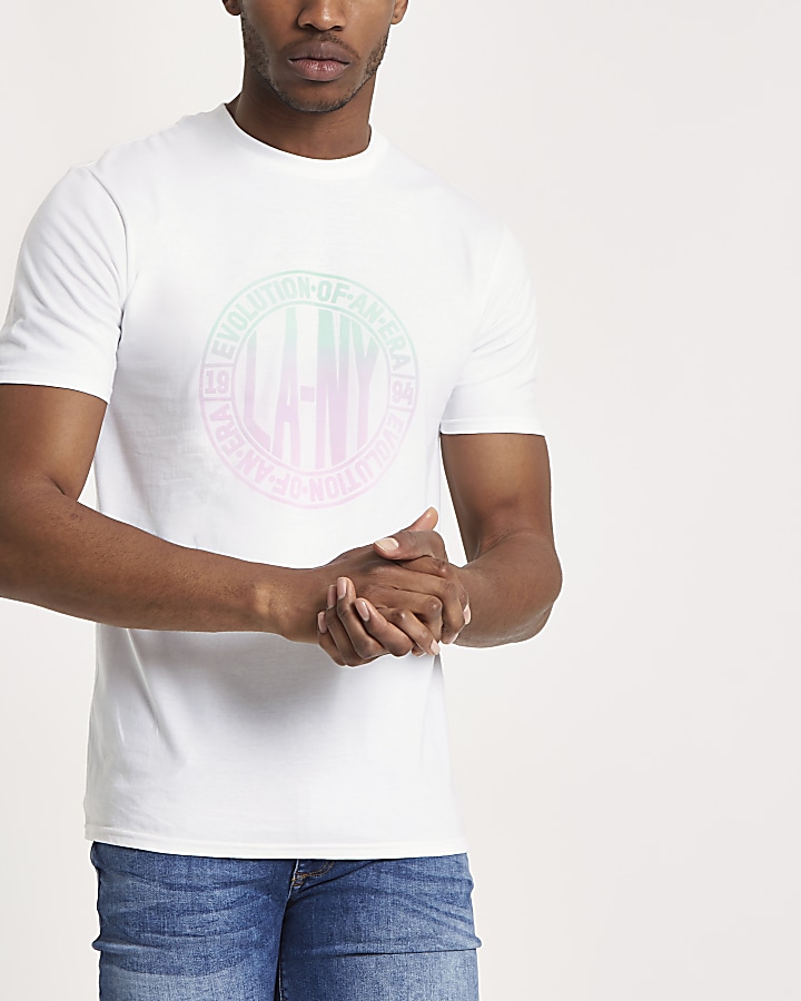 White ombre circle short sleeve T-shirt