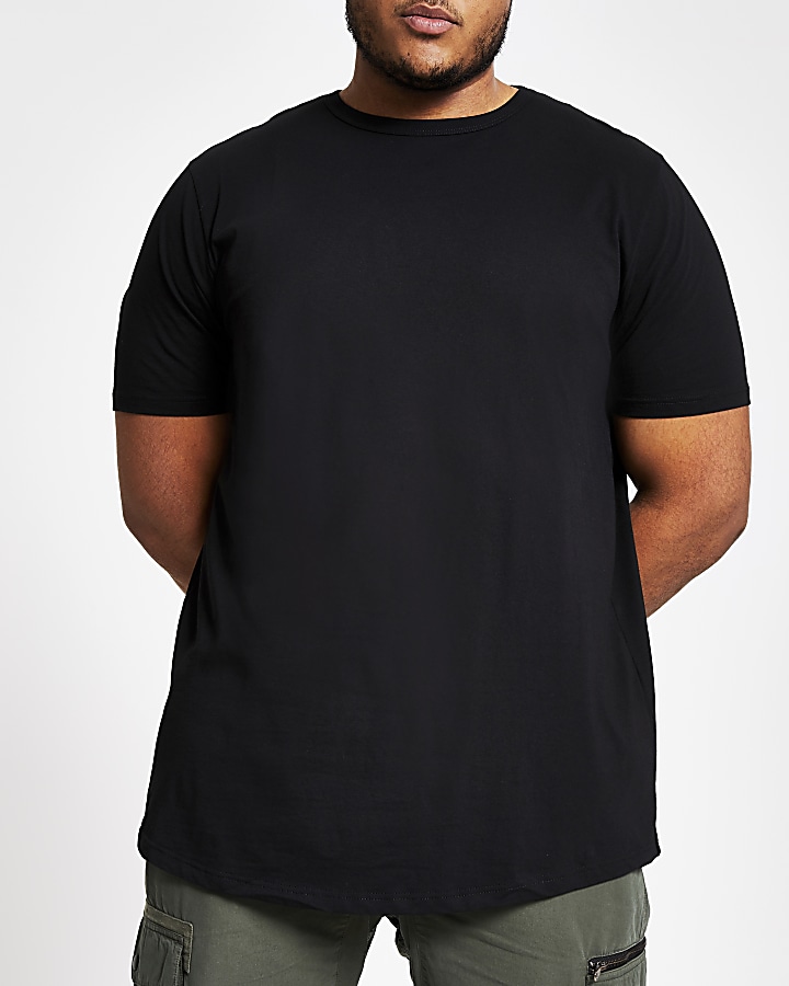 Big and Tall black curved hem T-shirt