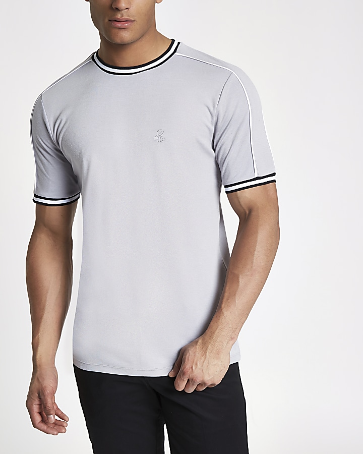 Light grey tipped slim fit T-shirt