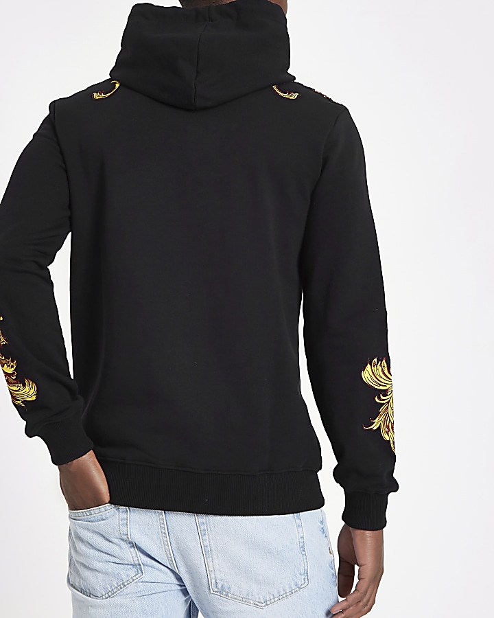 Criminal Damage black embroidered hoodie