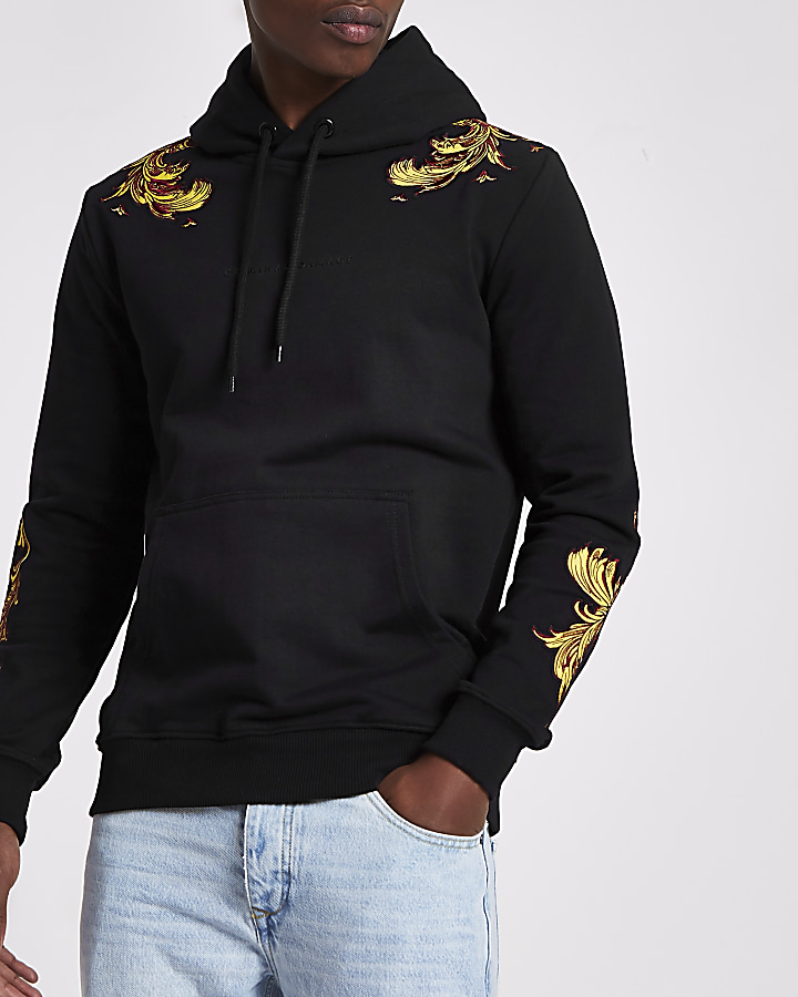 Criminal Damage black embroidered hoodie