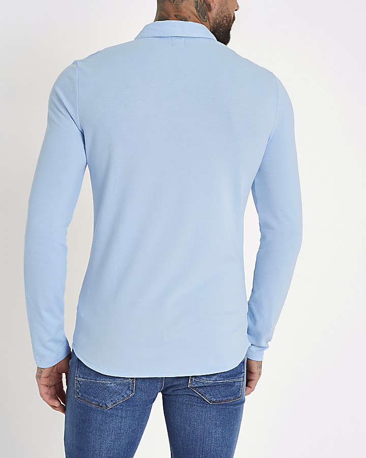 Blue muscle fit long sleeve button-down shirt