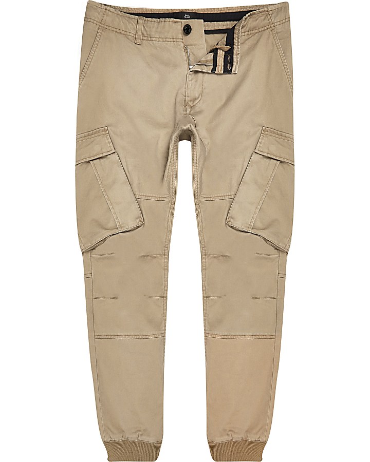 Stone tapered cargo trousers