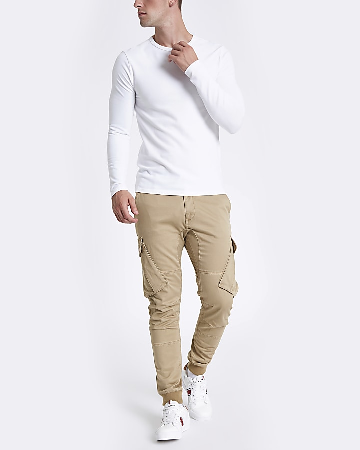 Stone tapered cargo trousers
