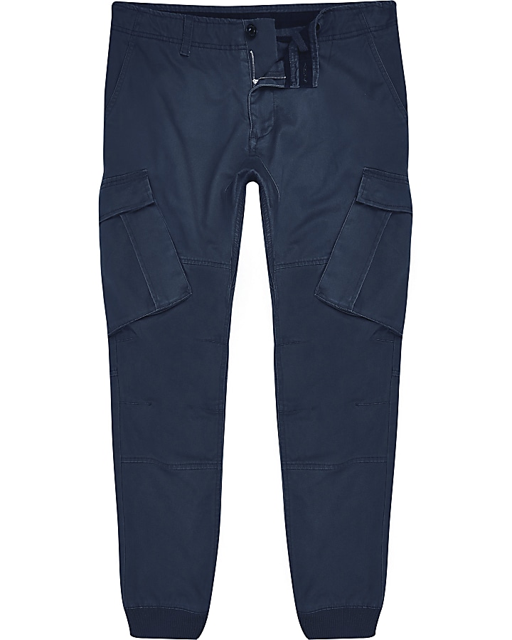 Navy tapered cargo trousers