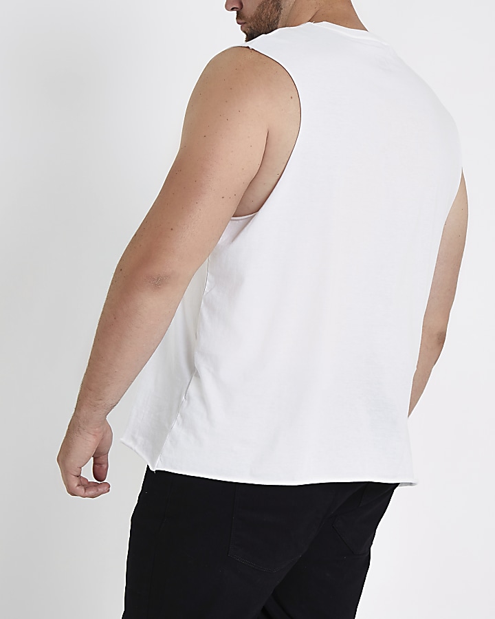 Big and Tall white ‘ninety’ print vest