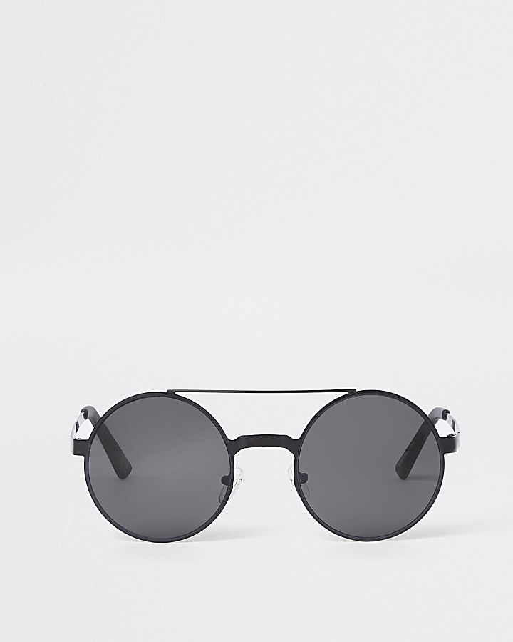 Black brow bar round sunglasses