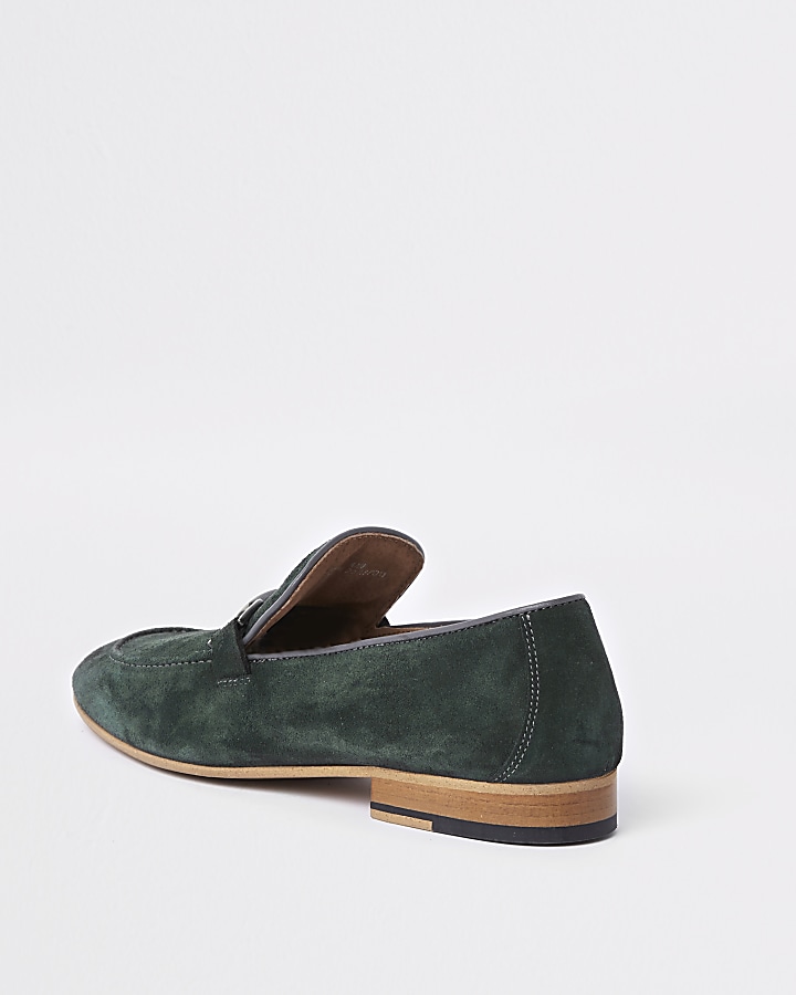 Green suede snaffle loafers