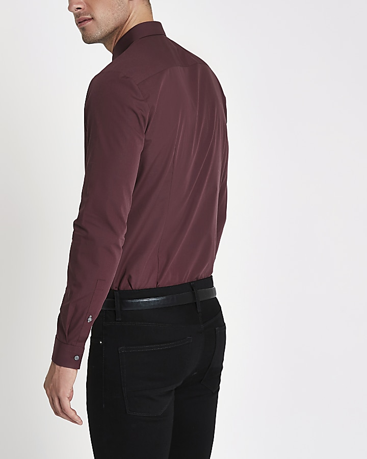 Dark red long sleeve slim fit shirt