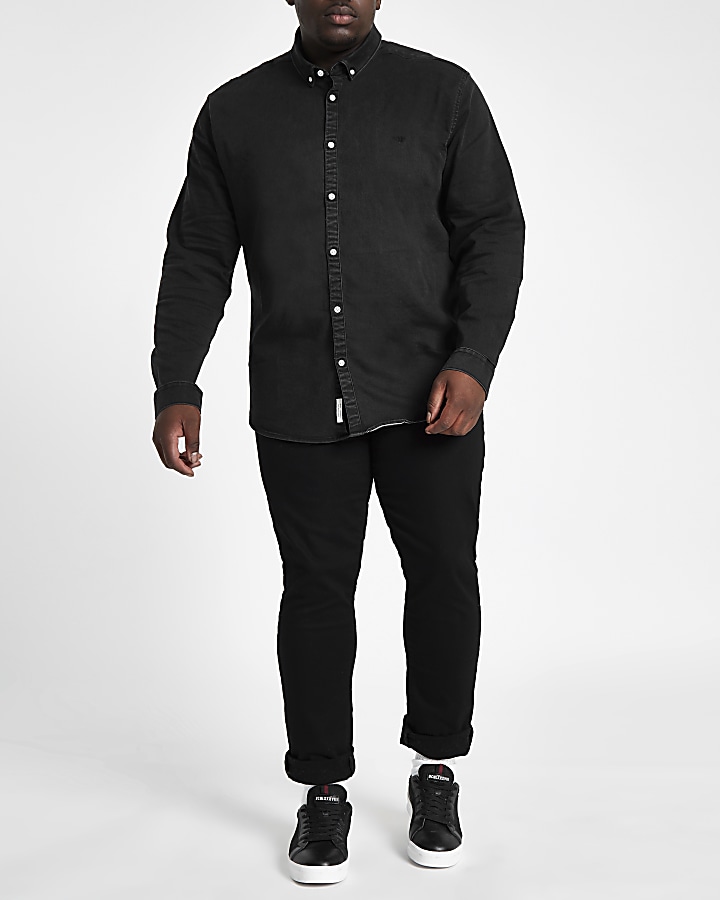 Big and Tall black muscle fit denim shirt