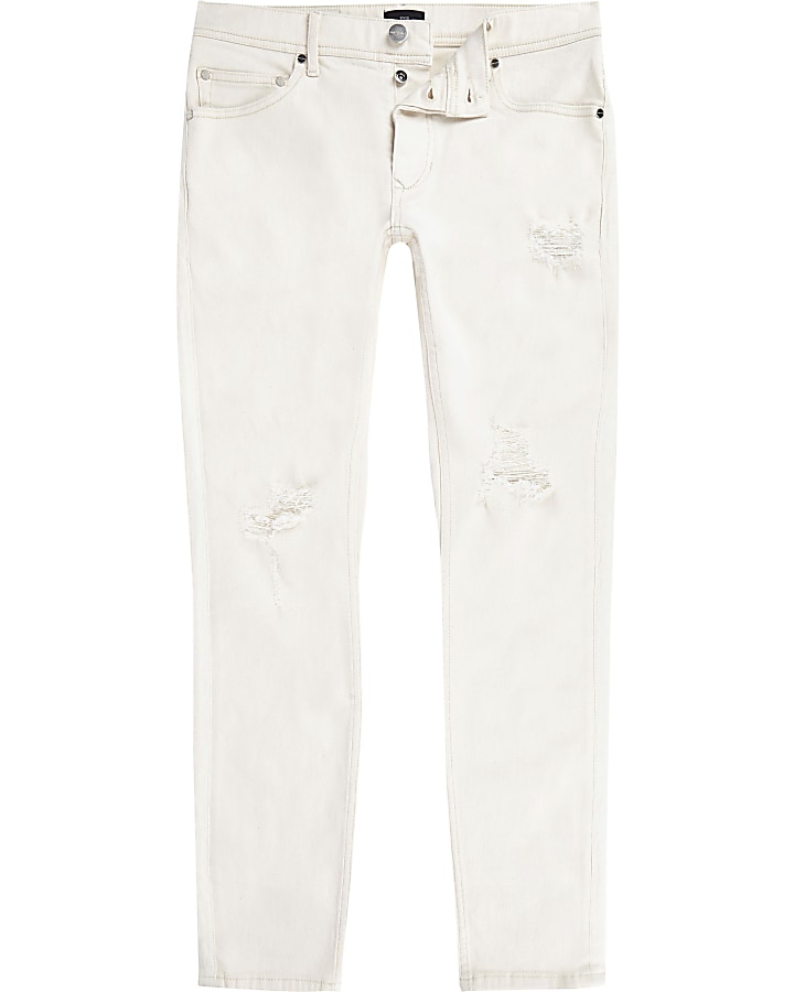 White skinny fit taped ripped jeans