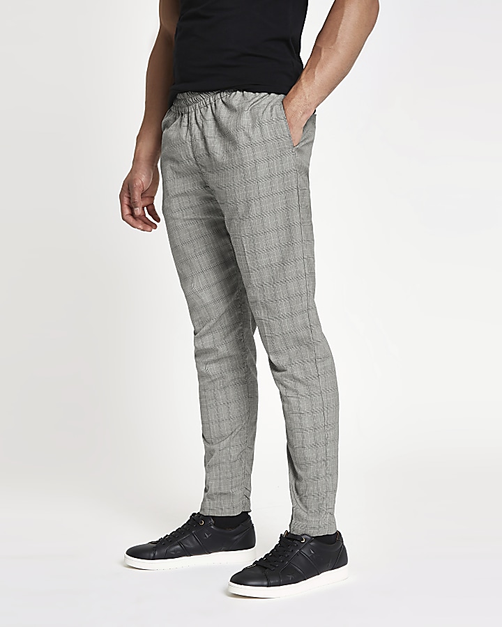 Bellfield grey check elasticated trousers