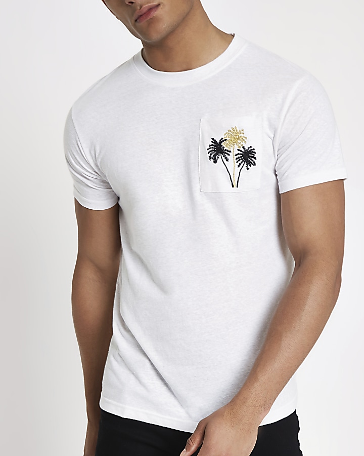 Bellfield white embroidered pocket T-shirt