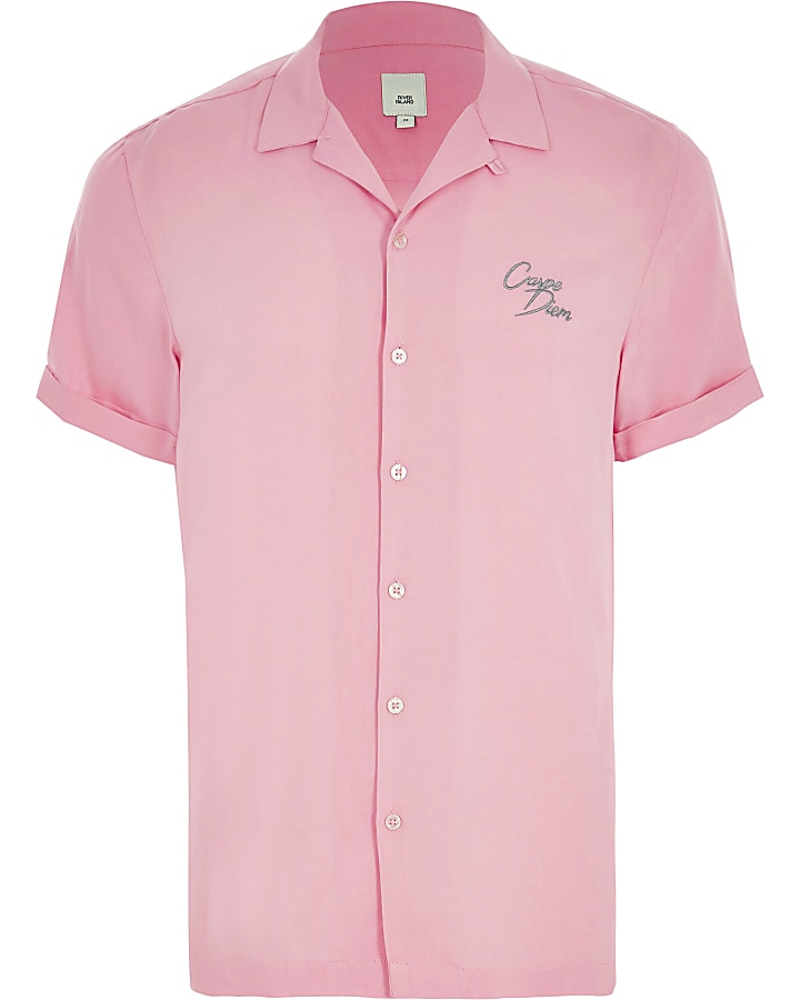 Pink ‘carpe diem’ embroidered shirt