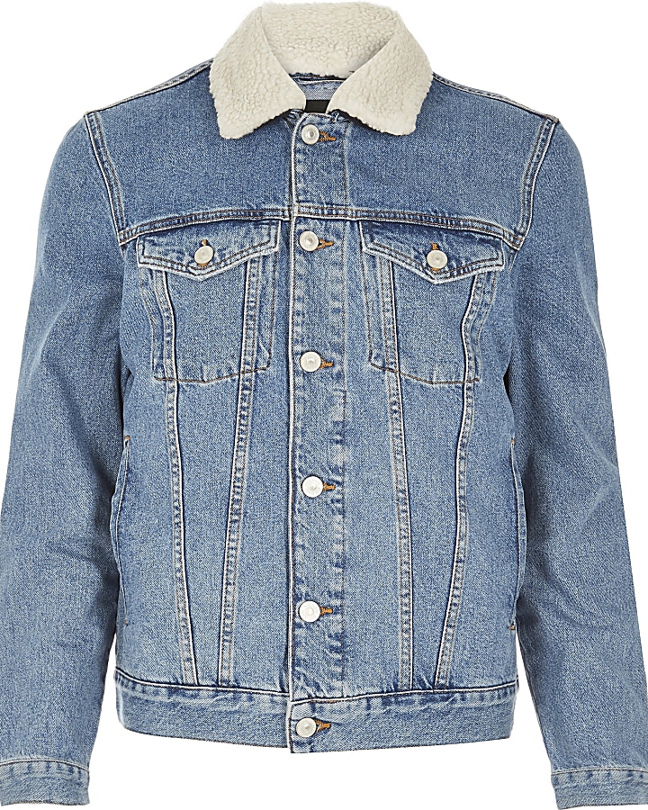 Big and Tall blue borg lined denim jacket