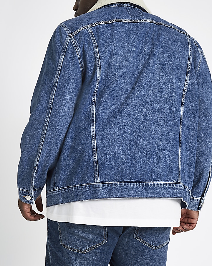 Big and Tall blue borg lined denim jacket