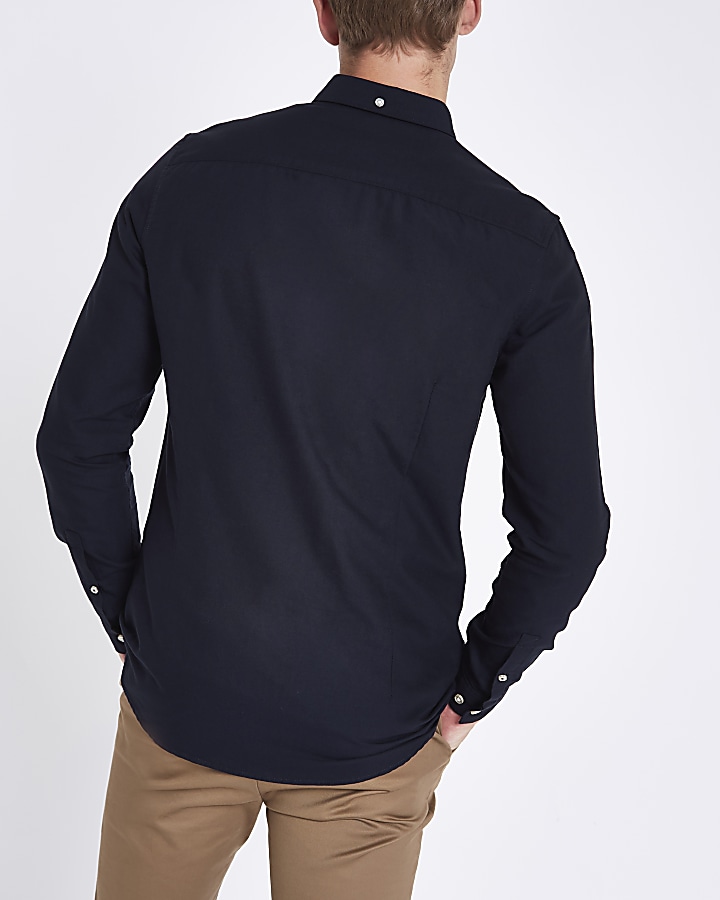 Navy embroidered regular fit Oxford shirt