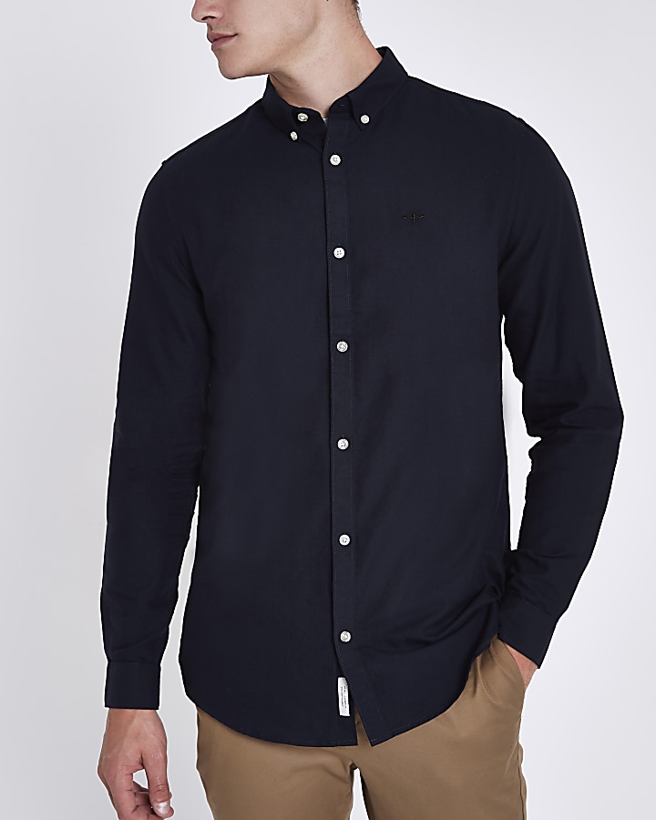 Navy embroidered regular fit Oxford shirt
