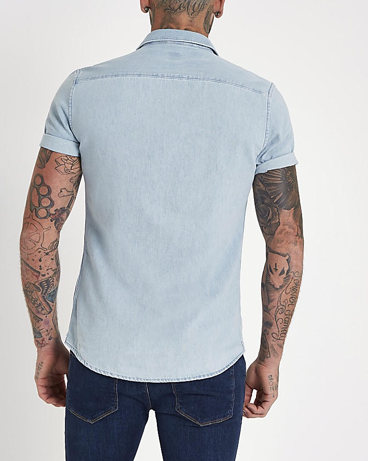 Blue denim wasp embroidered shirt