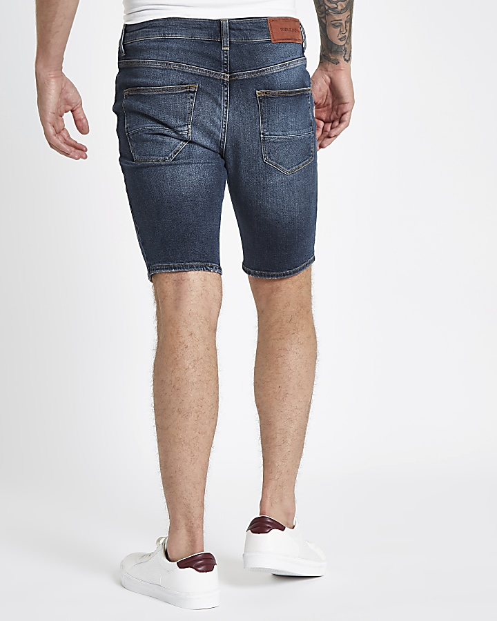 Mid blue skinny fit denim shorts