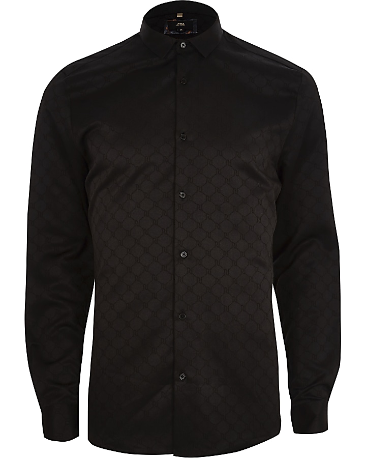 RI 30 black jacquard button-down shirt